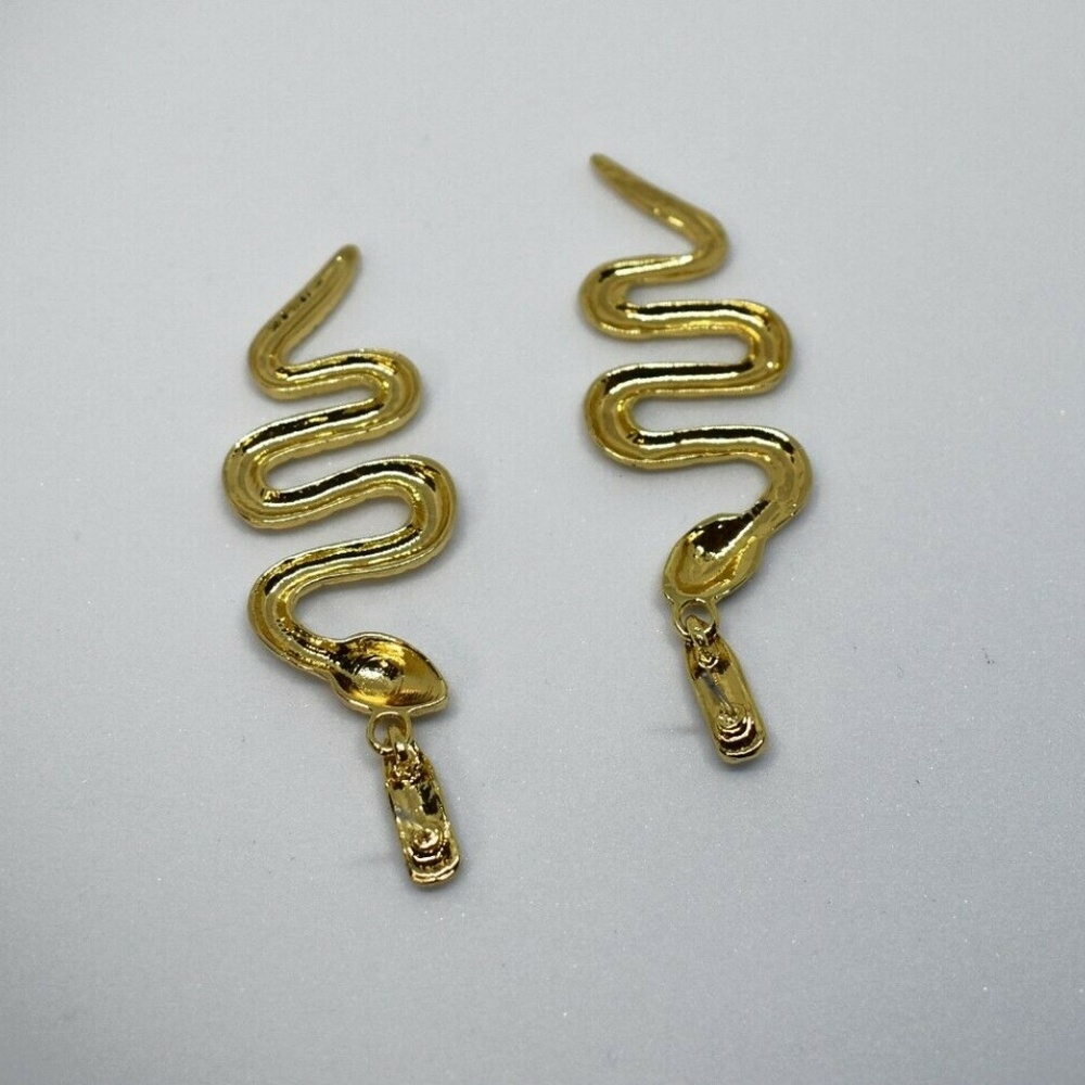 Gold Rhinestone Snake Earrings - Picture 4 of 5